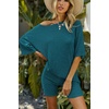 image:imageEkouaer Women 2 Piece Lounge Sets Ribbed Knit Oversized Shirt Biker ShortsBlue and Green
