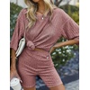 image:imageEkouaer Women 2 Piece Lounge Sets Ribbed Knit Oversized Shirt Biker ShortsBurgundy
