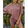 image:imageEkouaer Women 2 Piece Lounge Sets Ribbed Knit Oversized Shirt Biker ShortsBurgundy