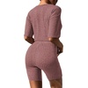 image:imageEkouaer Women 2 Piece Lounge Sets Ribbed Knit Oversized Shirt Biker ShortsBurgundy