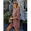 image:imageEkouaer Women 2 Piece Lounge Sets Ribbed Knit Oversized Shirt Biker ShortsBurgundy