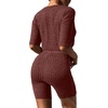 image:imageEkouaer Women 2 Piece Lounge Sets Ribbed Knit Oversized Shirt Biker ShortsCaramel