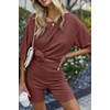 image:imageEkouaer Women 2 Piece Lounge Sets Ribbed Knit Oversized Shirt Biker ShortsCaramel