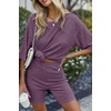 image:imageEkouaer Women 2 Piece Lounge Sets Ribbed Knit Oversized Shirt Biker ShortsDark Purple