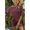 image:imageEkouaer Women 2 Piece Lounge Sets Ribbed Knit Oversized Shirt Biker ShortsDark Red