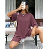 image:imageEkouaer Women 2 Piece Lounge Sets Ribbed Knit Oversized Shirt Biker ShortsDark Red