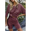 image:imageEkouaer Women 2 Piece Lounge Sets Ribbed Knit Oversized Shirt Biker ShortsDark Red