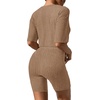 image:imageEkouaer Women 2 Piece Lounge Sets Ribbed Knit Oversized Shirt Biker ShortsKhaki