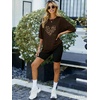 image:imageEkouaer Women 2 Piece Lounge Sets Ribbed Knit Oversized Shirt Biker ShortsLeopard Heart