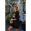 image:imageEkouaer Women 2 Piece Lounge Sets Ribbed Knit Oversized Shirt Biker ShortsLeopard Lips