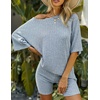 image:imageEkouaer Women 2 Piece Lounge Sets Ribbed Knit Oversized Shirt Biker ShortsLight Blue