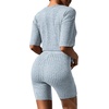 image:imageEkouaer Women 2 Piece Lounge Sets Ribbed Knit Oversized Shirt Biker ShortsLight Blue