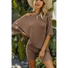 image:imageEkouaer Women 2 Piece Lounge Sets Ribbed Knit Oversized Shirt Biker ShortsLight Brown