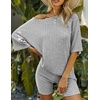 image:imageEkouaer Women 2 Piece Lounge Sets Ribbed Knit Oversized Shirt Biker ShortsLight Grey