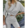 image:imageEkouaer Women 2 Piece Lounge Sets Ribbed Knit Oversized Shirt Biker ShortsLight Grey