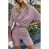 image:imageEkouaer Women 2 Piece Lounge Sets Ribbed Knit Oversized Shirt Biker ShortsLight Pink
