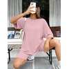 image:imageEkouaer Women 2 Piece Lounge Sets Ribbed Knit Oversized Shirt Biker ShortsPink
