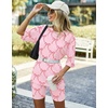 image:imageEkouaer Women 2 Piece Lounge Sets Ribbed Knit Oversized Shirt Biker ShortsPink Bow