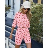 image:imageEkouaer Women 2 Piece Lounge Sets Ribbed Knit Oversized Shirt Biker ShortsPink Cherry