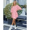 image:imageEkouaer Women 2 Piece Lounge Sets Ribbed Knit Oversized Shirt Biker ShortsPink Cherry