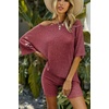 image:imageEkouaer Women 2 Piece Lounge Sets Ribbed Knit Oversized Shirt Biker ShortsRed