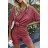 image:imageEkouaer Women 2 Piece Lounge Sets Ribbed Knit Oversized Shirt Biker ShortsRed