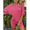 image:imageEkouaer Women 2 Piece Lounge Sets Ribbed Knit Oversized Shirt Biker ShortsRose Pink