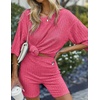 image:imageEkouaer Women 2 Piece Lounge Sets Ribbed Knit Oversized Shirt Biker ShortsRose Pink