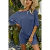 image:imageEkouaer Women 2 Piece Lounge Sets Ribbed Knit Oversized Shirt Biker ShortsRoyal Blue