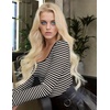 image:imageEkouaer Women Long Sleeve Shirt Scoop Neck Tops Fitted Thermal UndershirtsBlack Grey Stripe