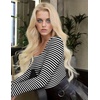 image:imageEkouaer Women Long Sleeve Shirt Scoop Neck Tops Fitted Thermal UndershirtsBlack White Stripe