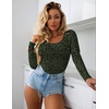 image:imageEkouaer Women Long Sleeve Shirt Scoop Neck Tops Fitted Thermal UndershirtsDark Green Leopard