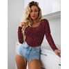 image:imageEkouaer Women Long Sleeve Shirt Scoop Neck Tops Fitted Thermal UndershirtsWine Red Leopard