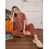 image:imageEkouaer Womens Pajamas Set Button Down Loungewear Short Sleeve Pants PjsBrown
