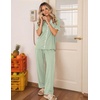 image:imageEkouaer Womens Pajamas Set Button Down Loungewear Short Sleeve Pants PjsLight Green