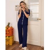 image:imageEkouaer Womens Pajamas Set Button Down Loungewear Short Sleeve Pants PjsNavy Blue