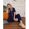 image:imageEkouaer Womens Pajamas Set Button Down Loungewear Short Sleeve Pants PjsNavy Blue