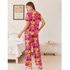 image:imageEkouaer Womens Pajamas Set Button Down Loungewear Short Sleeve Pants PjsRed Flowers