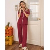 image:imageEkouaer Womens Pajamas Set Button Down Loungewear Short Sleeve Pants PjsWine Red