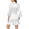 image:imageEkouaer Womens Satin Robe Short Ruffle Hem Silky Kimono Brides BathrobesBright White