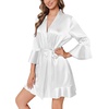 image:imageEkouaer Womens Satin Robe Short Ruffle Hem Silky Kimono Brides BathrobesBright White