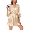 image:imageEkouaer Womens Satin Robe Short Ruffle Hem Silky Kimono Brides BathrobesChampaign Gold