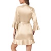 image:imageEkouaer Womens Satin Robe Short Ruffle Hem Silky Kimono Brides BathrobesChampaign Gold