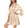 image:imageEkouaer Womens Satin Robe Short Ruffle Hem Silky Kimono Brides BathrobesChampaign Gold