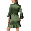 image:imageEkouaer Womens Satin Robe Short Ruffle Hem Silky Kimono Brides BathrobesDark Army Green