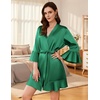 image:imageEkouaer Womens Satin Robe Short Ruffle Hem Silky Kimono Brides BathrobesDark Green