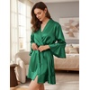 image:imageEkouaer Womens Satin Robe Short Ruffle Hem Silky Kimono Brides BathrobesDark Green