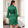 image:imageEkouaer Womens Satin Robe Short Ruffle Hem Silky Kimono Brides BathrobesDark Green