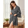 image:imageEkouaer Womens Satin Robe Short Ruffle Hem Silky Kimono Brides BathrobesDark Grey