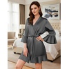image:imageEkouaer Womens Satin Robe Short Ruffle Hem Silky Kimono Brides BathrobesDark Grey